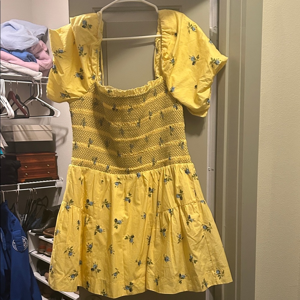 Anthropologie Yellow Floral Mini Dress
